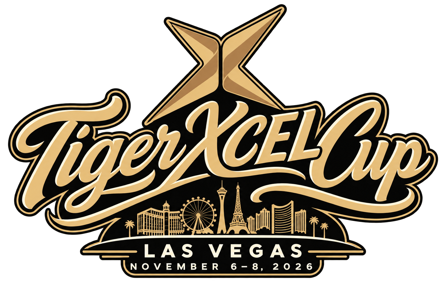 Tiger XCEL Cup Las Vegas Cursive event logo centered front logo
